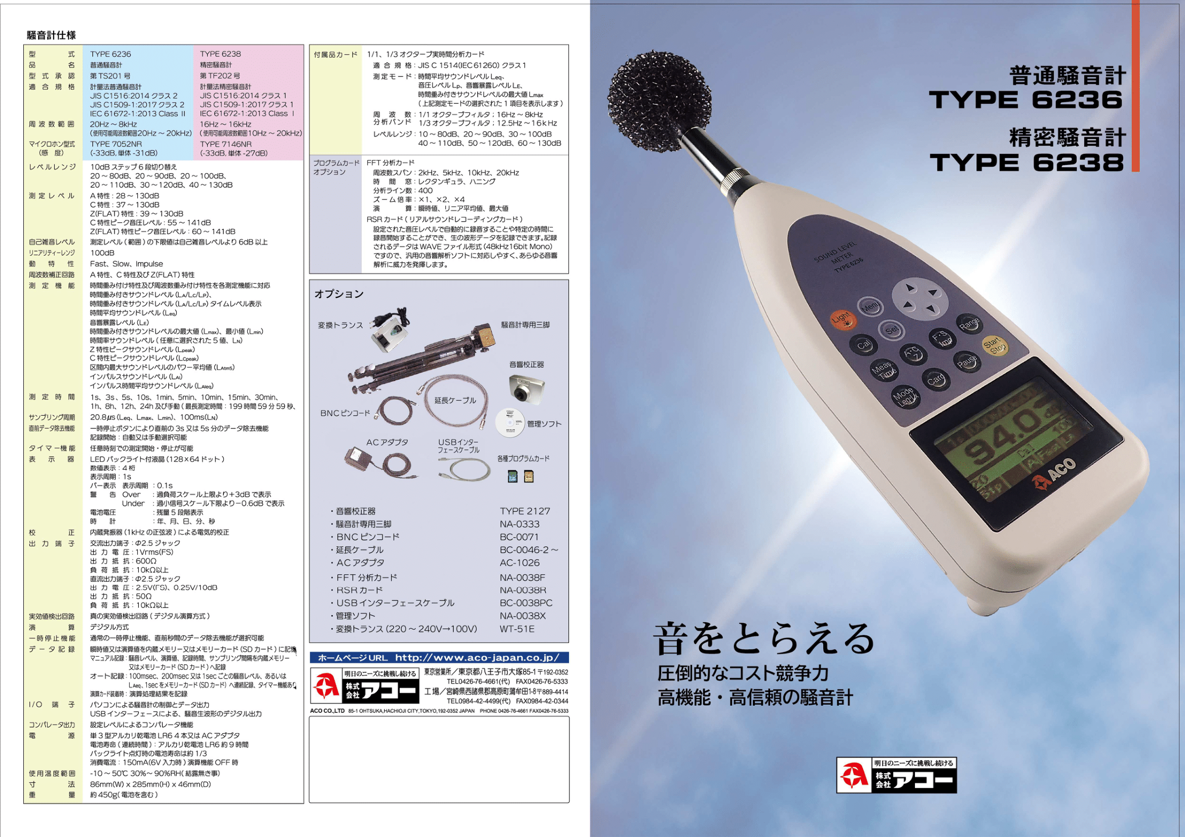 普通騒音計 Type6236 精密騒音計 Type6238 株式会社アコーのカタログ メトリー