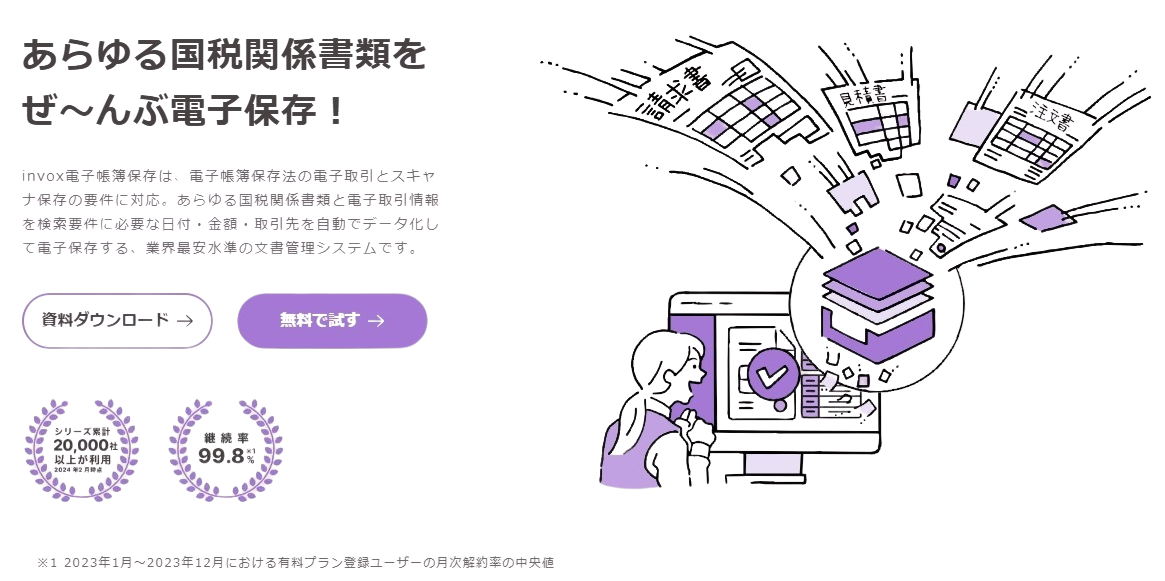 Electronic storage of all national tax-related documents Electronic bookkeeping method storage service invox electronic bookkeeping-Kadota Shoji Co., Ltd.
