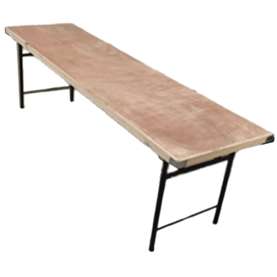 A long plywood table covered with white cloth for receptions and ceremonies.-Quick Pro Co., Ltd.