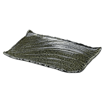 和食器 長角皿 黒織部 枯山水 26cm角皿-金正陶器株式会社