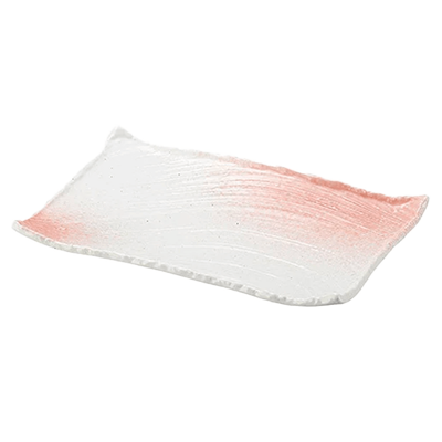 和食器 長角皿 白玉粉引 ピンク吹 枯山水-金正陶器株式会社