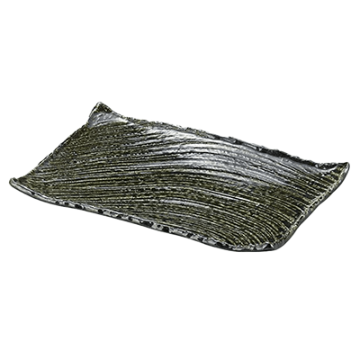 和食器 長角大皿 黒織部 枯山水 31cm角皿-金正陶器株式会社