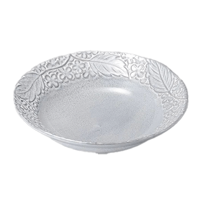 Japanese Tableware Noodle Plate/Pasta Plate/Curry Plate Gourmet Style Gray Flower-Kinsho Pottery Co., Ltd.