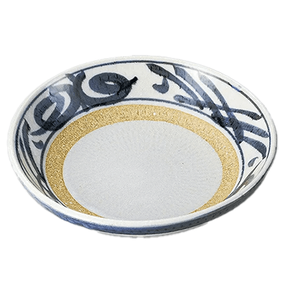 Japanese tableware, noodle plate, pasta plate, curry plate, yellow ground tochiri arabesque 7.5 noodle plate-Kinsho Pottery Co., Ltd.