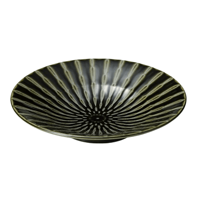 Japanese tableware Moribachi Focus Oribe wheel double 8.0 inch shallow bowl-Kinsho Pottery Co., Ltd.
