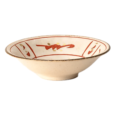 Japanese tableware with muko, medium bowl, red enamel, 5.5 flat bowl-Kinsho Pottery Co., Ltd.
