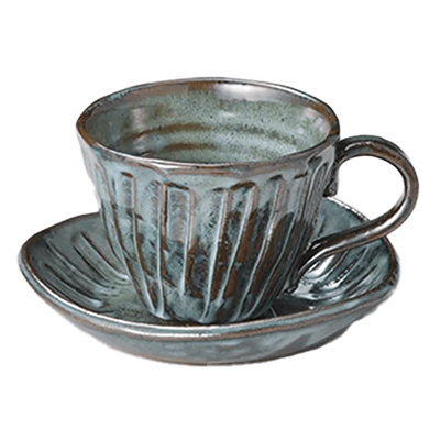 和食器 珈琲碗・碗皿 黒均窯十草 コーヒーカップ&ソーサー (碗皿セット)-金正陶器株式会社
