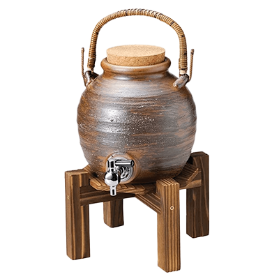 和食器 焼酎サーバー・ボトル・ワインクーラー 灰釉手付サーバー マイナスイオン 木台付-金正陶器株式会社