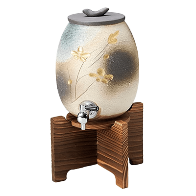 和食器 焼酎サーバー・ボトル・ワインクーラー 金彩 花彫サーバー 木台付-金正陶器株式会社