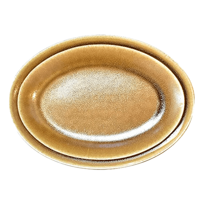 Western tableware deformed plate gourmet style 27cm oval plate caramel-Kinsho Pottery Co., Ltd.