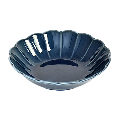 Western Tableware Round Bowl Gourmet Style Fiore Navy Flower Shape 17cm Shallow Bowl-Kinsho Pottery Co., Ltd.
