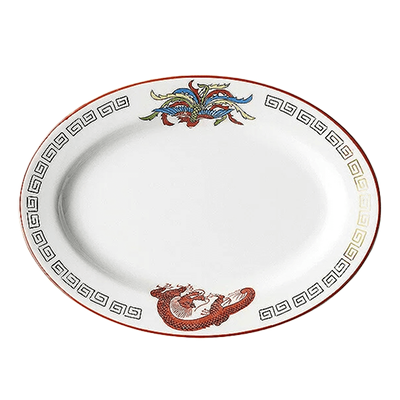 Chinese tableware/Asian tableware Gyoza plate Kinkaminarimon Tamabuchi 9 inch platter Oval plate-Kinsho Pottery Co., Ltd.