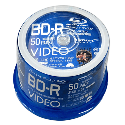 Recording media BD-R 1 time recording 6x speed 25GB 50 sheets x 6 300 sheets Spindle case VVVBR25JP50-Magnetic Research Institute Co., Ltd.