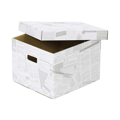 種類別ダンボール デザイン＆ギフトボックス 英字新聞柄にデコレーションしたおしゃれな収納箱 デコバンカーケース 英字新聞柄-株式会社アースダンボール