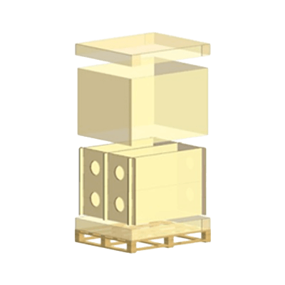 フィルムロール梱包 宙吊り梱包 (ワンウエイ4本入れ宙吊り梱包)-株式会社福井洋樽製作所