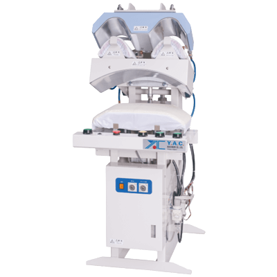 ワイシャツ仕上げ機 2段式シングルカラーカフスプレス YPS-622A-ワイエイシイマシナリー株式会社