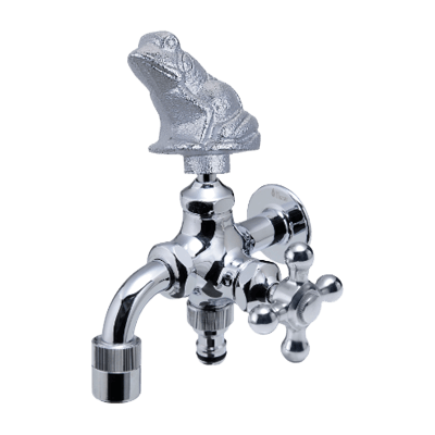 MIZSEI 二口万能胴長水栓 カエル/メッキ-株式会社竹藤商店