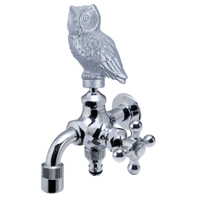 MIZSEI 二口万能胴長水栓 フクロウ/メッキ-株式会社竹藤商店