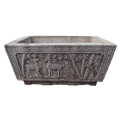 中国産 古角水鉢 鹿彫刻入-株式会社竹藤商店