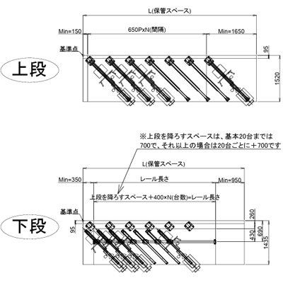自転車ラック (駐輪機) 垂直2段上段上下動オートリターン式 下段前入れ (45度振り) タイプ CS2R-1A45型-株式会社オービック･ジャパン