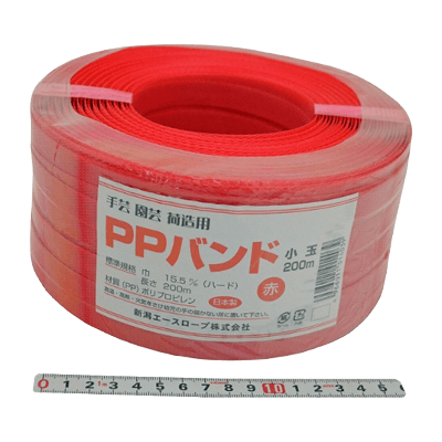 測位、測量関係 テープ・養生 手芸 園芸 荷造用 PPバンド 小玉 200M 赤-金井産業株式会社