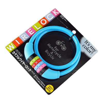 ストラップ、安全コード関係 防犯用品 カラフルワイヤーロック ダイヤル式 ブルー KT-2-金井産業株式会社