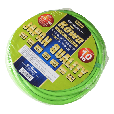 電気、電源関係 延長コード カラーマルチコード 2芯3ツ口 マルチタップソフト グリーン KM04-10M-金井産業株式会社