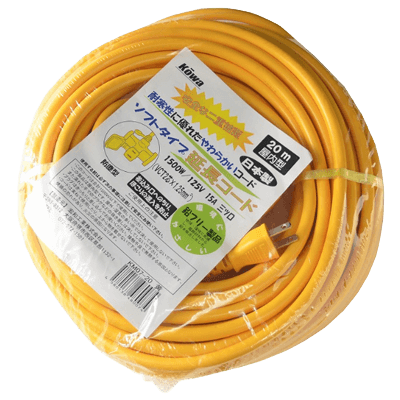 電気、電源関係 延長コード カラーマルチコード 2芯3ツ口 マルチタップソフト イエロー KM07-20M-金井産業株式会社