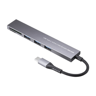 USB 5Gbps 3ポート スリム ハブ (カードリーダー付き・Type-C接続) USB-3TCHC20MS-サンワサプライ株式会社