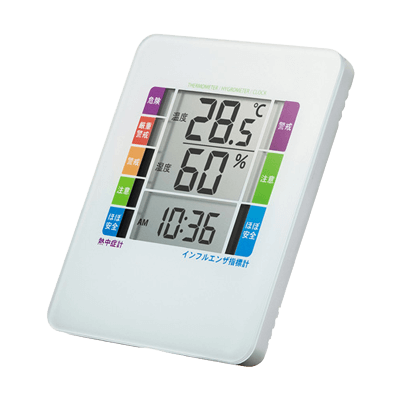測定器 熱中症＆インフルエンザ表示付きデジタル温湿度計 (警告ブザー設定機能付き) CHE-TPHU2WN-サンワサプライ株式会社