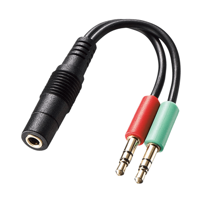 ビデオ・AVケーブル ヘッドセット用変換アダプタケーブル (4極メス→3極オスx2) KM-A24-005-サンワサプライ株式会社