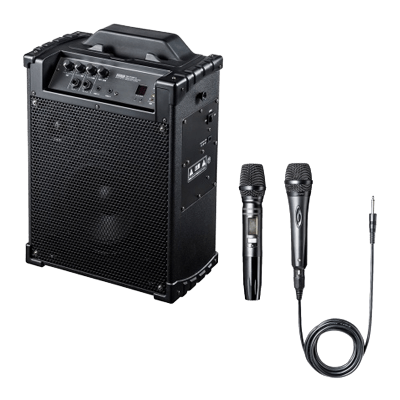 ワイヤレスマイク スピーカー 拡声器 (最大出力60W・AC電源/充電式、音楽再生) MM-SPAMP10-サンワサプライ株式会社