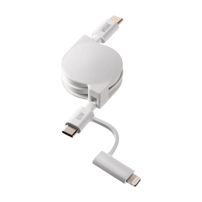 USB2.0 Type-C巻き取りケーブル (Lightning変換アダプタ付き) KB-IPLTCM08W-サンワサプライ株式会社
