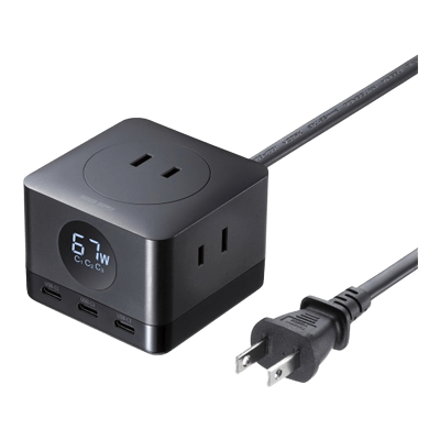USB急速充電機能付きタップGaN PD67W TAP-B111C3BK-サンワサプライ株式会社