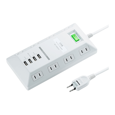USB充電機能付き平型タップ ホワイト TAP-B109U-3WN-サンワサプライ株式会社