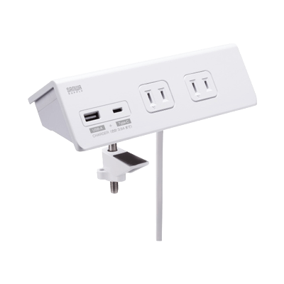 便利タップ クランプ固定式タップ (2P・4個口・ホワイト) TAP-B105UC-3W-サンワサプライ株式会社