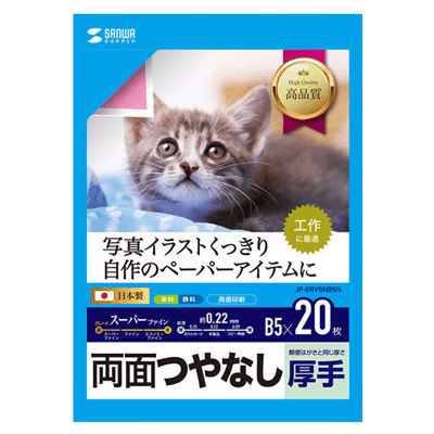 つやなしマット紙 インクジェット用両面印刷紙・厚手 (B5サイズ・20枚入り) JP-ERV5NB5N-サンワサプライ株式会社