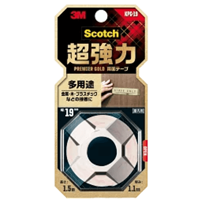 3M スコッチ 超強力両面テープ プレミアムゴールド 多用途 KPG-19 19mm×1.5m-ながしまや株式会社