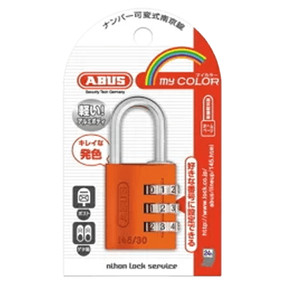 ABUS マイカラーナンバー可変式南京錠30mm オレンジ 145-30 OR-ながしまや株式会社