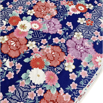 切り売り=1m単位 全5色 Cotton-yuzen綿スラブシーチング金彩プリント6疋田春秋柄 ne00442406-cut-株式会社岩城商店