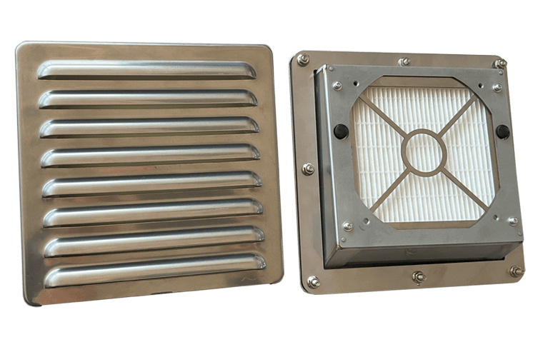 薄型IP55仕様 SUS製 塩害フィルターセット fan仕様 通気ルーバー VTR-2525S-GF-株式会社カメダデンキ