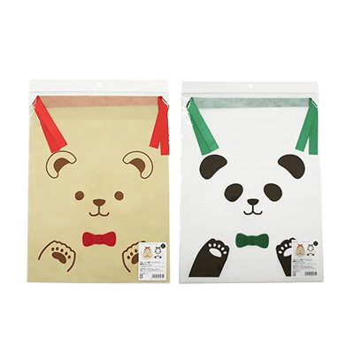 100円ショップ商品 包装紙・巾着バッグ ラッピング 巾着バッグ ラッピング袋 10枚入 不織布 くま パンダ Lサイズ H-YD046-株式会社包む