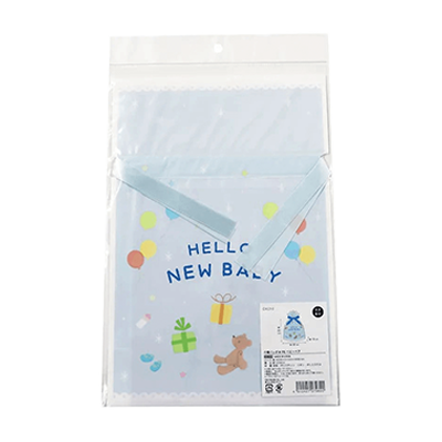 100円ショップ商品 包装紙・巾着バッグ ラッピング 巾着バッグ ラッピング袋 10枚入 くま 出産祝い 水色 Mサイズ H-YD040-株式会社包む