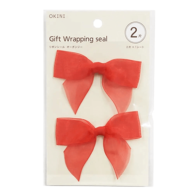 100円ショップ商品 その他ラッピング ギフトシール 20片入 オーガンジーリボン レッド 赤 H-NW001-株式会社包む
