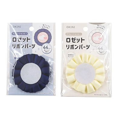 100円ショップ商品 クラフトパーツ ロゼットリボン 10個入 S 缶バッジ デコレーション 推し活 ネイビー 白 H-Y9077-株式会社包む