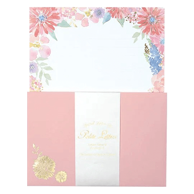 ステーショナリー レターセット 手紙 箔押し 花 ピンク グリタリングフラワー ポライト 便箋 封筒 H-00791-株式会社包む