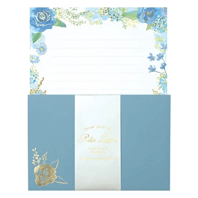 ステーショナリー レターセット 手紙 箔押し 花 ブルー グリタリングフラワー ポライト 便箋 封筒 H-00792-株式会社包む