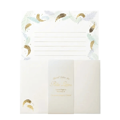 ステーショナリー レターセット 手紙 箔押し 羽根 ホワイト ポライト 便箋 封筒 H-TL051-株式会社包む