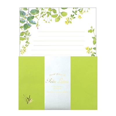 ステーショナリー レターセット 手紙 箔押し 植物 ボタニカル ジェントルグリーン ポライト 便箋 封筒 H-TL0A8-株式会社包む