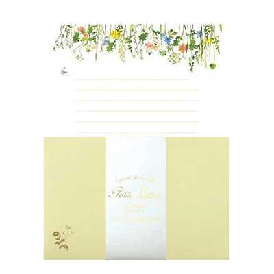 ステーショナリー レターセット 手紙 箔押し 野の花 ナチュラル グリーン ポライト 便箋 封筒 H-TL0B3-株式会社包む
